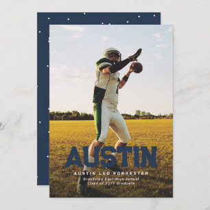 Invitación Nombre negrita: graduación de foto de graduado azu