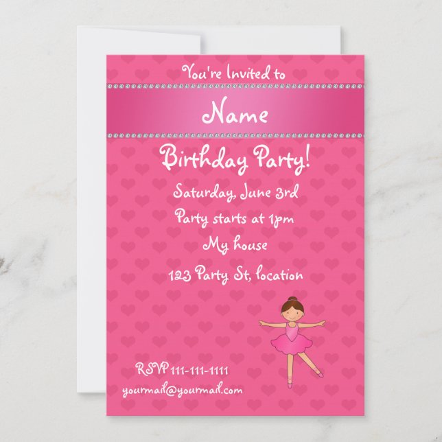 Invitación Nombre personal bailarina de corazones rosados (Anverso)