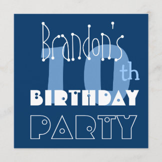 Invitación Nombre personalizado azul de 10 cumpleaños de niño