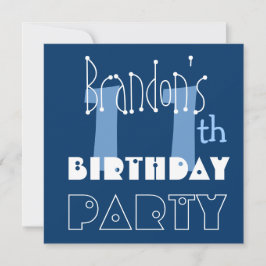 Invitación Nombre personalizado azul de 11º cumpleaños de un