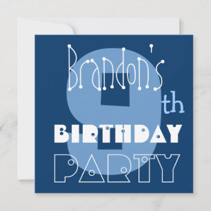 Invitación Nombre personalizado azul de Noveno cumpleaños de 