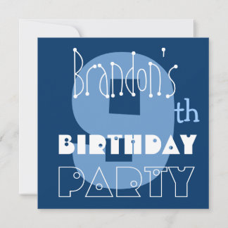 Invitación Nombre personalizado azul de Noveno cumpleaños de 