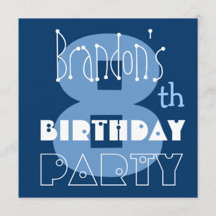 Invitación Nombre personalizado azul de octavo cumpleaños del