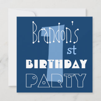 Invitación Nombre personalizado azul de primer cumpleaños del
