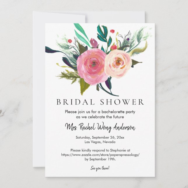 Invitación Nombre personalizado Boho Bouquet Bridal Shower Ph (Anverso)