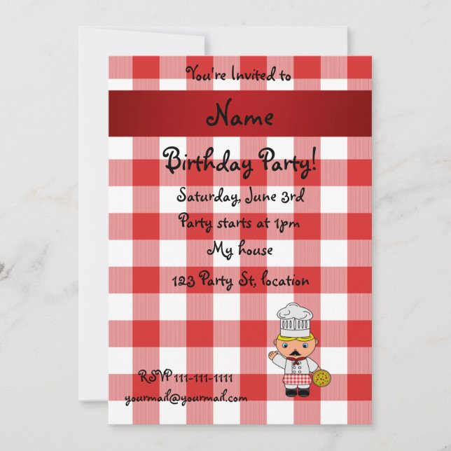 Invitación Nombre personalizado: Chequero rojo italiano (Anverso)