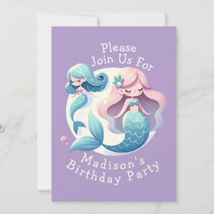 Invitación Nombre Personalizado Cute Tema De La Sirena Aniver