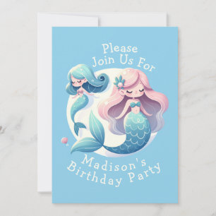 Invitación Nombre Personalizado Cute Tema De La Sirena Aniver