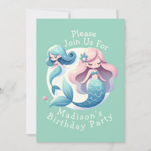 Invitación Nombre Personalizado Cute Tema De La Sirena Aniver