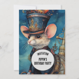 Invitación Nombre personalizado de animal Steampunk con purpu