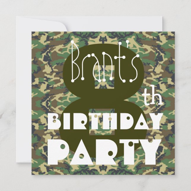 Invitación Nombre personalizado de cumpleaños número 8 CAMO V (Anverso)