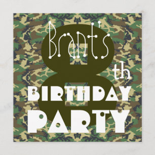 Invitación Nombre personalizado de cumpleaños número 8 CAMO V