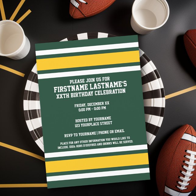 Invitación Nombre personalizado de Jersey de Sports Team Foot (Birthday Party Invitation - Sports Theme - Football Party Invitation)