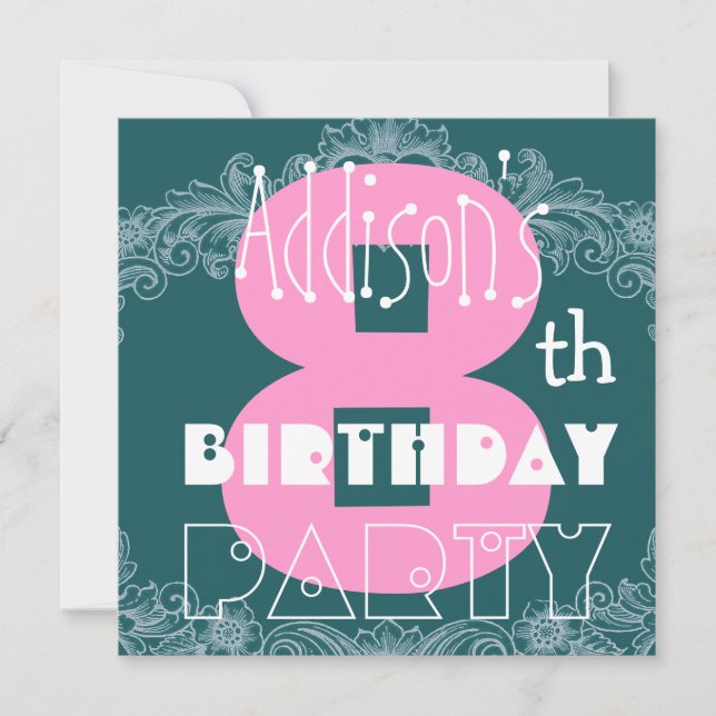 Invitación Nombre personalizado de niño 8 cumpleaños Verde az (Anverso)