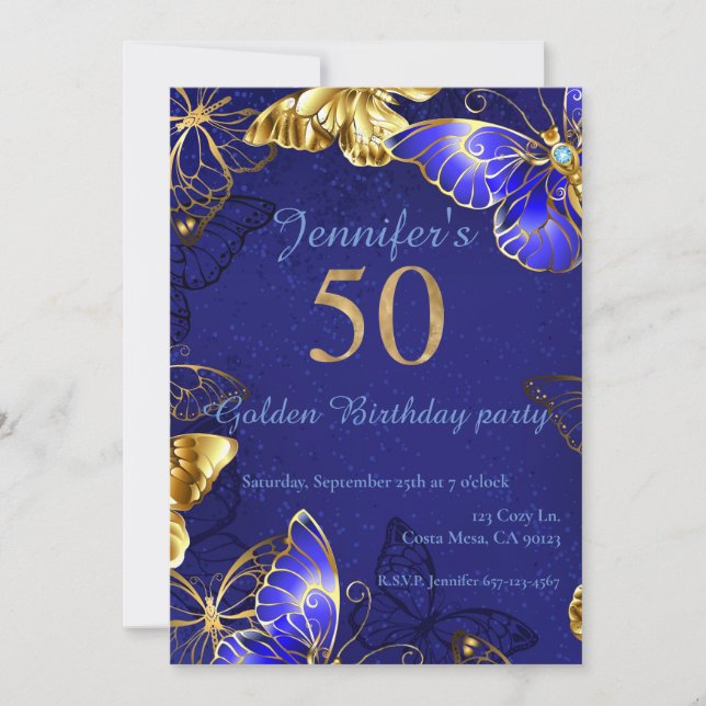 Invitación Nombre personalizado Fiesta de mariposa azul (Anverso)