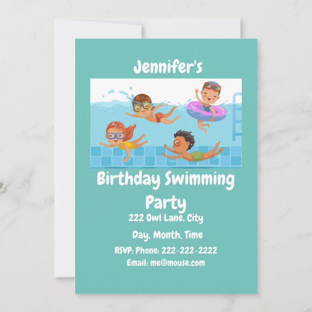 Invitación Nombre personalizado Fiesta de natación de cumplea (Reverso)