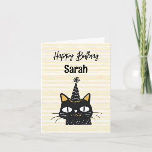 Invitación Nombre personalizado Funny Black Cat Happy Birday 