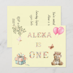Invitación Nombre personalizado Letras Florales Cumpleaños