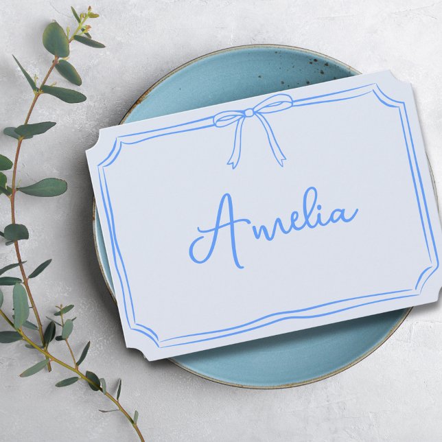 Invitación Nombre personalizado manuscrito Coquette Bow Blue  (Subido por el creador)