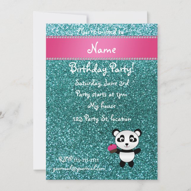 Invitación Nombre personalizado panda cupcake turquesa purpur (Anverso)