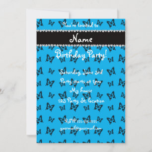 Invitación Nombre personalizado patrón de mariposa azul cielo