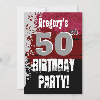 Invitación Nombre personalizado rojo y negro de cumpleaños nú