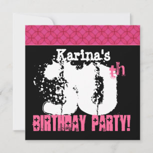 Invitación Nombre personalizado Rosa blanco negro 30 cumpleañ
