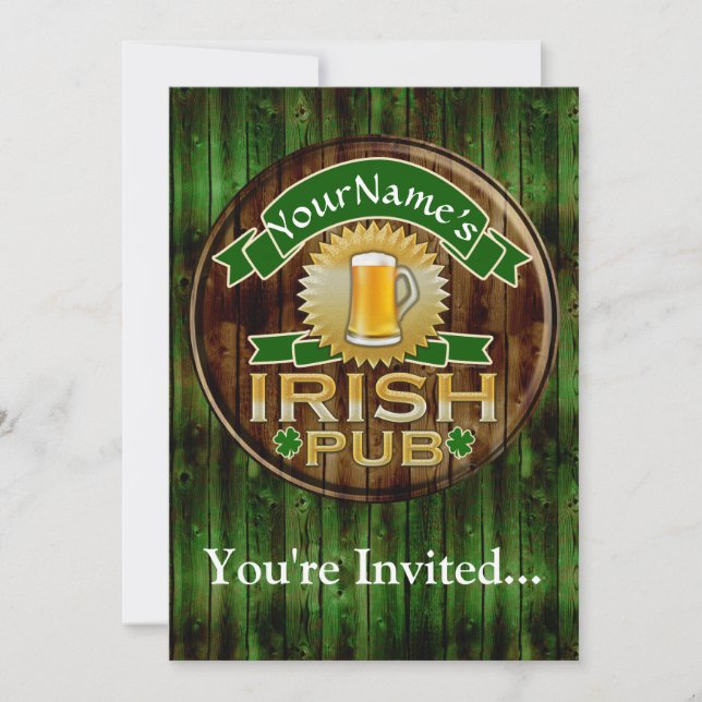 Invitación Nombre personalizado: Rótulo de pub irlandés St. P (Anverso)