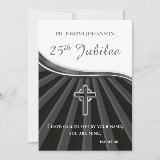 Invitación Nombre personalizado Sacerdote Plata Ju (Anverso)