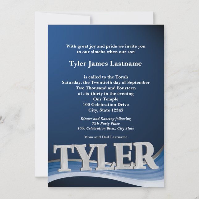Invitación Nombre personalizado Tyler Bar Mitzvah (Anverso)