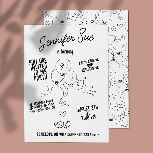 Invitación Nombre retro Doodle Balón moderno Cumpleaños (Subido por el creador)