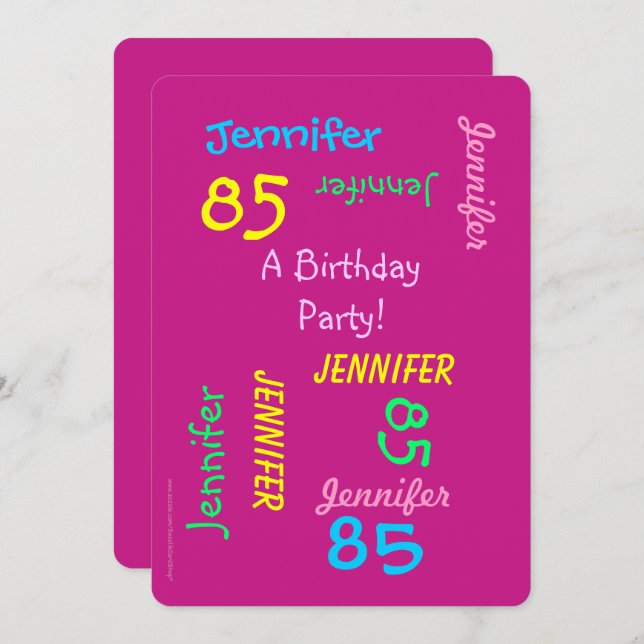 Invitación Nombre rosa de la fiesta de cumpleaños juvenil de  (Anverso / Reverso)