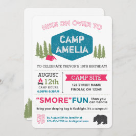 Invitación Nombre único del campamento personalizado Pink del