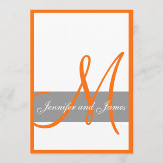 Invitación Nombres anaranjados grises del monograma de la