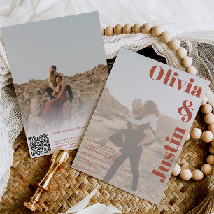 Invitación nombres boho atrevidos 2 fotos Código Qr boda