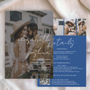 Invitación Nombres caligrafía azul 4 foto todo en un boda