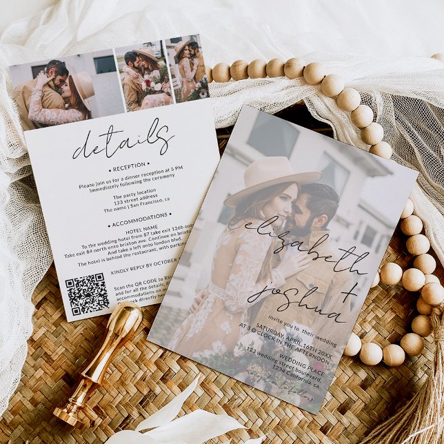 Invitación Nombres caligrafía blanco 4 foto todo en un boda (Subido por el creador)
