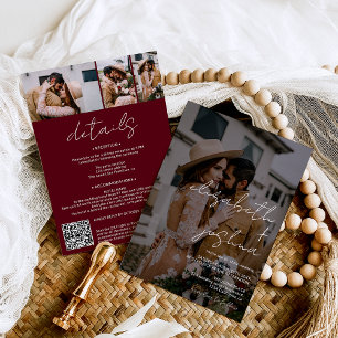 Invitación Nombres caligrafía rojo 4 foto todo en un boda