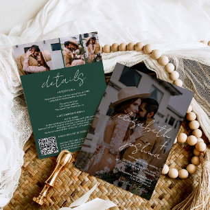 Invitación Nombres caligrafía verde 4 foto todo en un boda