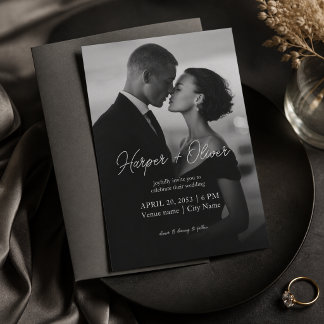 Invitación Nombres de guión moderno Foto en blanco y negro Bo