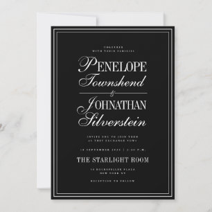 Invitación Nombres de guión Serif Blanco Negro Gótico Boda