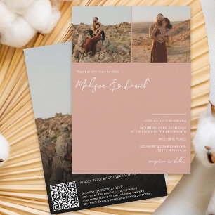 Invitación Nombres de guiones rosados polvorientos 3 fotos qr