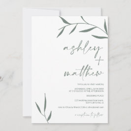Invitación Nombres de hojas de verde moderno caligrafía boda
