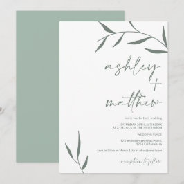 Invitación Nombres de hojas de verde moderno caligrafía boda