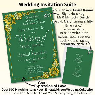 Invitación Nombres de invitados, boda de esmeralda verde y do