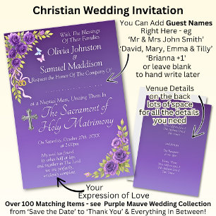 Invitación Nombres de invitados, Christian Purple Mauve Flowe