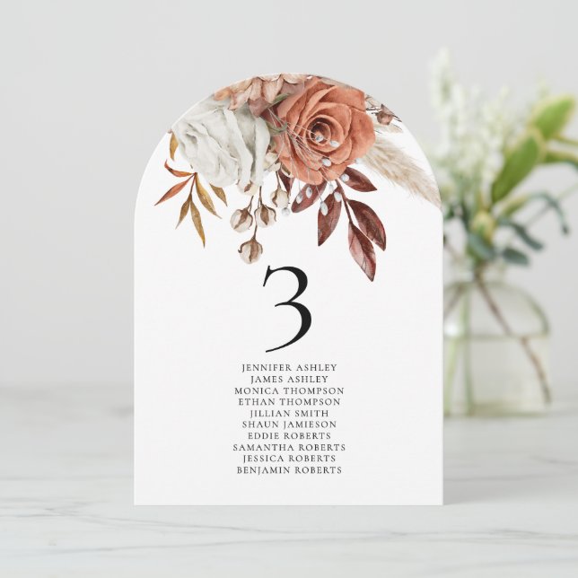 Invitación Nombres de invitados de Boho Florals Número de tab (Anverso de pie)