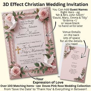 Invitación Nombres de invitados, rosas rosadas cristianas y b