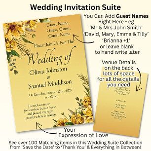 Invitación Nombres de invitados, suite Boda de flores amarill