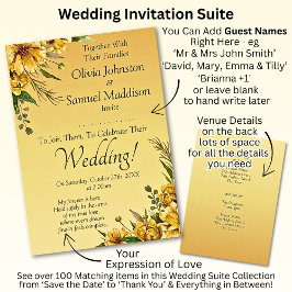 Invitación Nombres de invitados, suite Boda de flores amarill